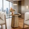 Round Farmhouse End Side Table with Octagonal Base and Natural Wood Grain Texture Finish