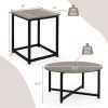 3-Piece Coffee Table Set with Round Coffee Table, 2 Square End Tables and Adjustable Foot Pads
