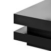 High Gloss Minimalist Design Black Square Coffee Table with 2 Tiers and Built-In LED Lights
