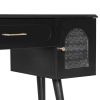 Elegant Black Vanity Makeup Table & Chair Set with 1 Drawer, 2 Begonia Glass Cabinet Doors, Writing Desk, and Charging Port Station