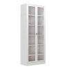 72” White Metal Cabinet with 5 Adjustable Shelves and 2 Inlaid Clear Tempered Glass Doors