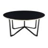 Round Coffee Table and Two End Tables with Black Tempered Glass Tops, Gold Hued Banding and Black Finish Metal Base