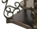 Square Beveled Glass Top End Table with Serpentine Metal Legs Attached to Marble Paper Top Middle Shelf