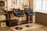 Set of 2, Glascow Black Diamond Tufted Bar Stools with Hydraulic Adjustable Height and 360-Degree Swivel
