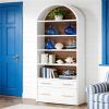 5 Tier White Arched Bookshelf Display Cabinet Rack with Storage & Filing Cabinet Drawers