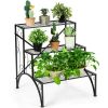 Set of 2, 5 Tier Black Metal Plant Stand with 4 Hanging Hooks for Multiple Plants  and Heart Shaped Design When Combined