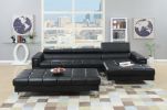 Black Bonded Leather Extra Large Ottoman with Cube Pattern Design and Silver Metal Legs