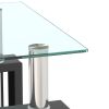 Set of 2, Modern Square End Tables with Clear Tempered Glass, Bottom Shelf and Iron Tube Support Frame
