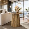 Round Farmhouse End Side Table with Octagonal Base and Natural Wood Grain Texture Finish