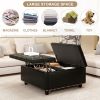 Multi-Functional Black Square Storage Stool, Ottoman, Workstation, or Coffee Table with Two Storage Doors in Faux Leather and Nailhead Trim
