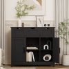 Black Multifunctional Storage Cabinet with 3 Drawers, 3 Adjustable Shelves, 2 Bottom Doors and 6 Bottom Compartments