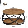 31.5” Round Coffee Table with Bottom Shelf and Cross Design Metal Frame