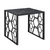 Modern 3-Piece Table Set with Fluted Marble Print Tempered Glass Tops and Intricate Geometric Metal Design Base