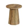 Round Farmhouse End Side Table with Octagonal Base and Natural Wood Grain Texture Finish
