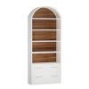 5 Tier White Arched Bookshelf Display Cabinet Rack with Storage & Filing Cabinet Drawers