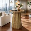 Round Farmhouse End Side Table with Octagonal Base and Natural Wood Grain Texture Finish