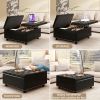 Multi-Functional Black Square Storage Stool, Ottoman, Workstation, or Coffee Table with Two Storage Doors in Faux Leather and Nailhead Trim