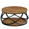 31.5” Round Coffee Table with Bottom Shelf and Cross Design Metal Frame