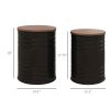 Round Metal Ottoman Set of 2 with Hidden Storage and Wooden Lids