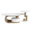 Modern Nesting Golden Oval Coffee Table & Round End Table with Drawer