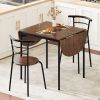 3 Piece Dining Set with Drop Leaf Table and 2 Curved Backrest Chairs