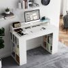 White Office Computer Desk with Dual 3 Tier Bookshelves and Monitor Shelf