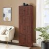 Tall Storage Cabinet with 8 Doors, 4 Compartment Shelves and Walnut Finish