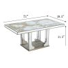 71” Large Rectangular Mirrored Dining Table with Elegant Floral Design and Silver Finish