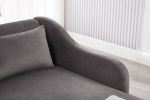 Gray Velvet Modern Chaise Lounge Chair with Removable Pillow and Tilted Backrest & Curved Armrests