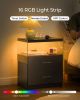 Black Nightstand with LED Lights, Adjustable Light Colors with 2 Bottom Drawers and Open Shelf