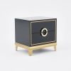 Tile Black Modern Nightstand with 2 Drawers in Gold Finish Square Bedside Table