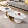 Modern Nesting Golden Oval Coffee Table & Round End Table with Drawer