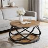 31.5” Round Coffee Table with Bottom Shelf and Cross Design Metal Frame
