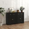 HOMCOM Black Storage Sideboard Cabinet with 4 Barn Style Doors, 2 Drawers and 2 Adjustable Shelves