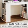 White Office Computer Desk with Dual 3 Tier Bookshelves and Monitor Shelf