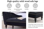 Black Velvet Chaise Lounge Chair with Button Tufted Backrest/Armrest with Nailhead Trim and Solid Wood Legs