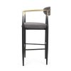 Set of 2, Gray Bar Stools with Black Iron Toothpick Style Leg Design, Gold Armrests, Iron Footrest & Curved Backrest