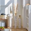 Set of 3, Handcrafted Cylindrical Metal Decorative Floor Vases with Polished & Hammered Gold Finish, and Embossed Body Pattern