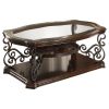 Bianca Merlot 2-Shelf Glass Top Coffee Table with Scroll Detailed Metal Legs