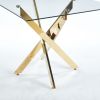 Dining Table with Square Clear Tempered Glass and Gold Cross Metal Legs
