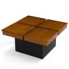 Modern Square Floating Coffee Table Okume Wood Veneer 4-Section Storage Walnut & Black