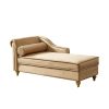 Modern Upholstery Velvet Chaise Lounge Chair with Hidden Storage, Matching Pillow and Gold Metal Legs