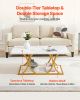 VEVOR Modern White Rectangle Faux Marble Coffee Table with 2-Tiers, Open Bottom Shelf and Gold Geometric Design Base