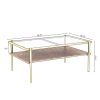 Set of 3, Coffee Table and 2 End Tables with Gray Tempered Glass, Open Bottom Shelves and Gold Legs