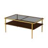 Set of 3, Coffee Table and 2 End Tables with Gray Tempered Glass, Open Bottom Shelves and Gold Legs