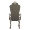 Set of 2, Grey and Vintage Bone White Arm Dining Chairs with Floral Crown & Nailhead Trim