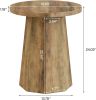 Round Farmhouse End Side Table with Octagonal Base and Natural Wood Grain Texture Finish