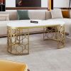 47.2" Modern Oval Coffee Table with Cut-Out Pattern Gold Metal Stainless Steel Frame and Smooth White Tabletop