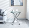 Modern Round Clear Tempered Glass End Table with 4 Angular Slanted Stainless Steel Legs