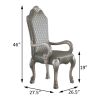 Set of 2, Grey and Vintage Bone White Arm Dining Chairs with Floral Crown & Nailhead Trim